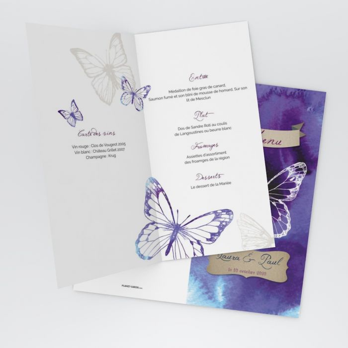 Carte Menu Mariage Papillons Et Aquarelle Planet Cards