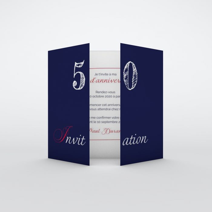 Carte invitation anniversaire 50 ans Chiffres 50 et +, 2 photos, 10x15