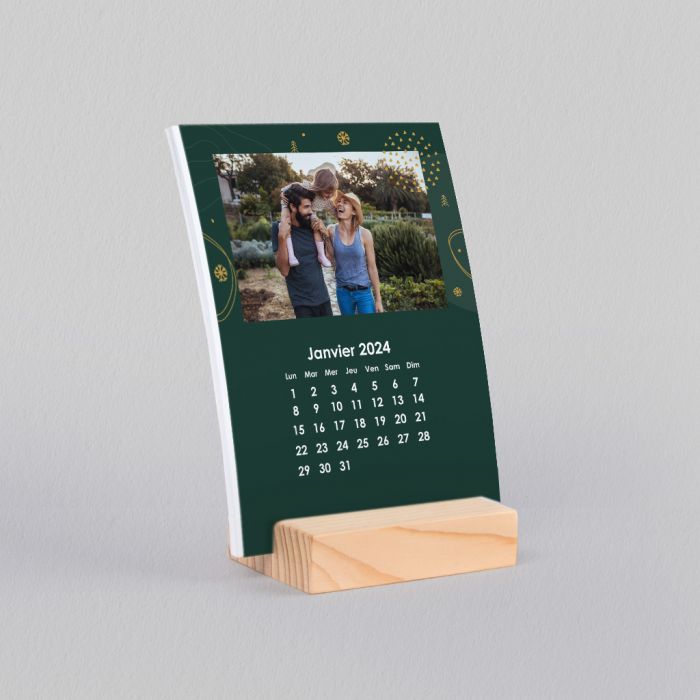 Calendrier photo avec support en bois, Calendrier de bureau personnalisé