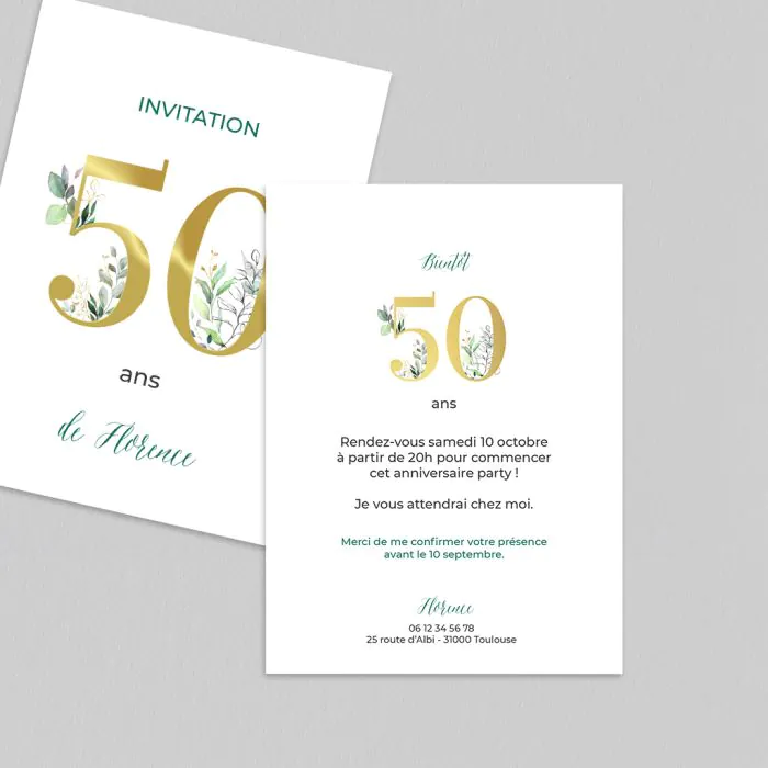Carte Invitation Anniversaire Adulte 90 ans en Or