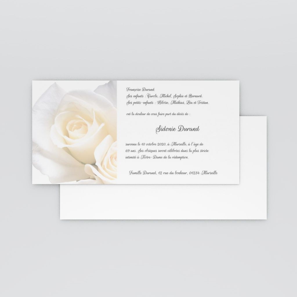 Carte remerciement décès fleur rose blanche croix catholique