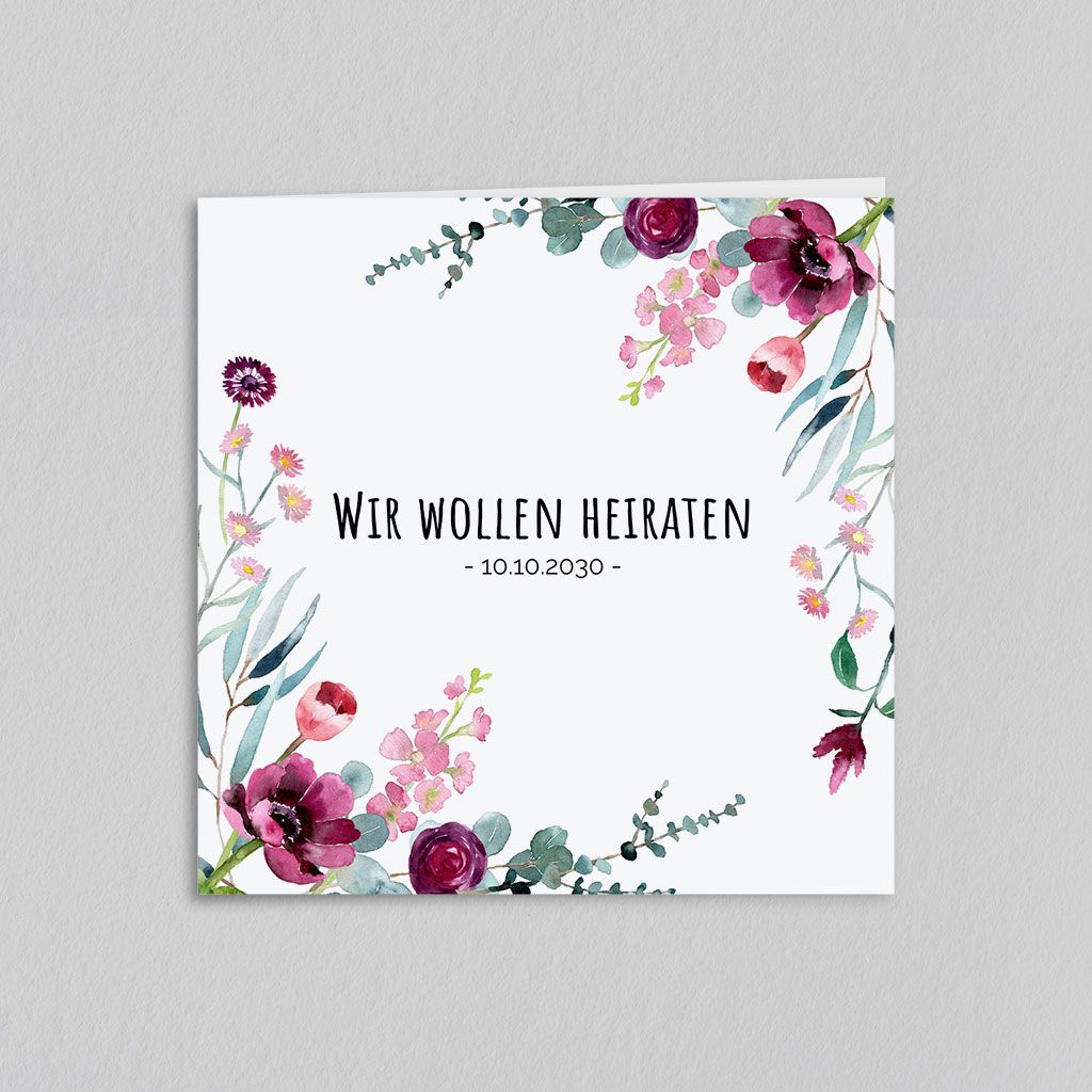 Dankeskarte Wildblumen 1 StD für Hochzeit personalisierte Einladungskarten 
