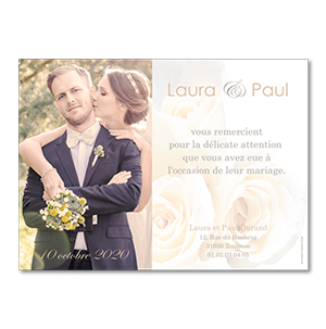 Remerciements mariage roses blanches